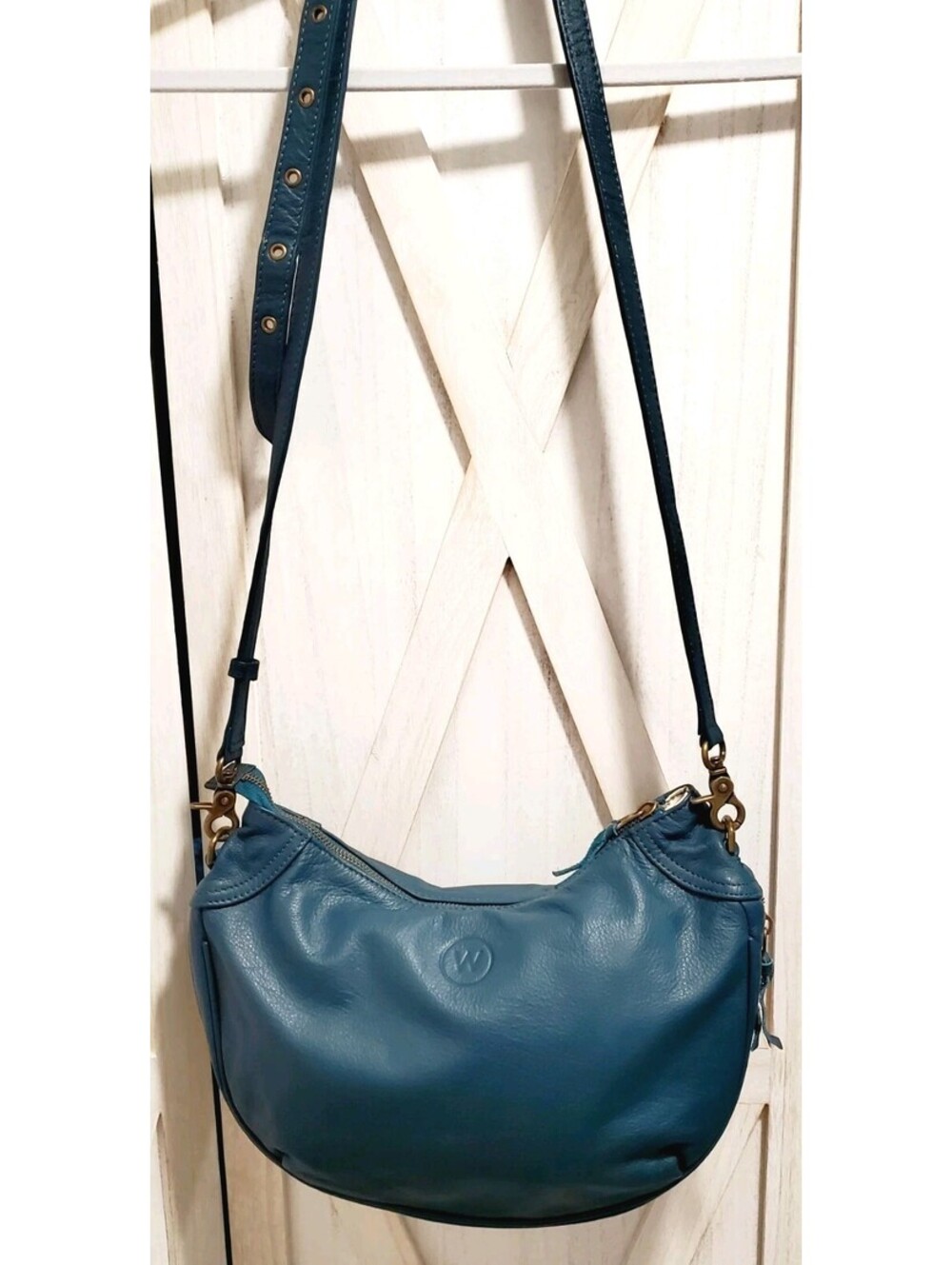 Wanderers Travel Co Dark Teal Blue Leather Crossbody Bag
